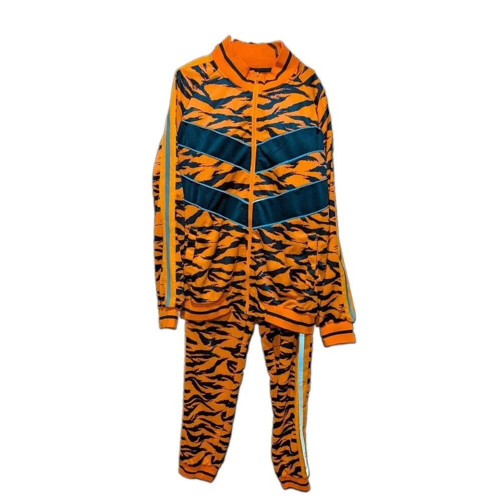 Men Tiger Reflective Jogging Track Suit Track Pants & Jacket Sweatsuit 3XL